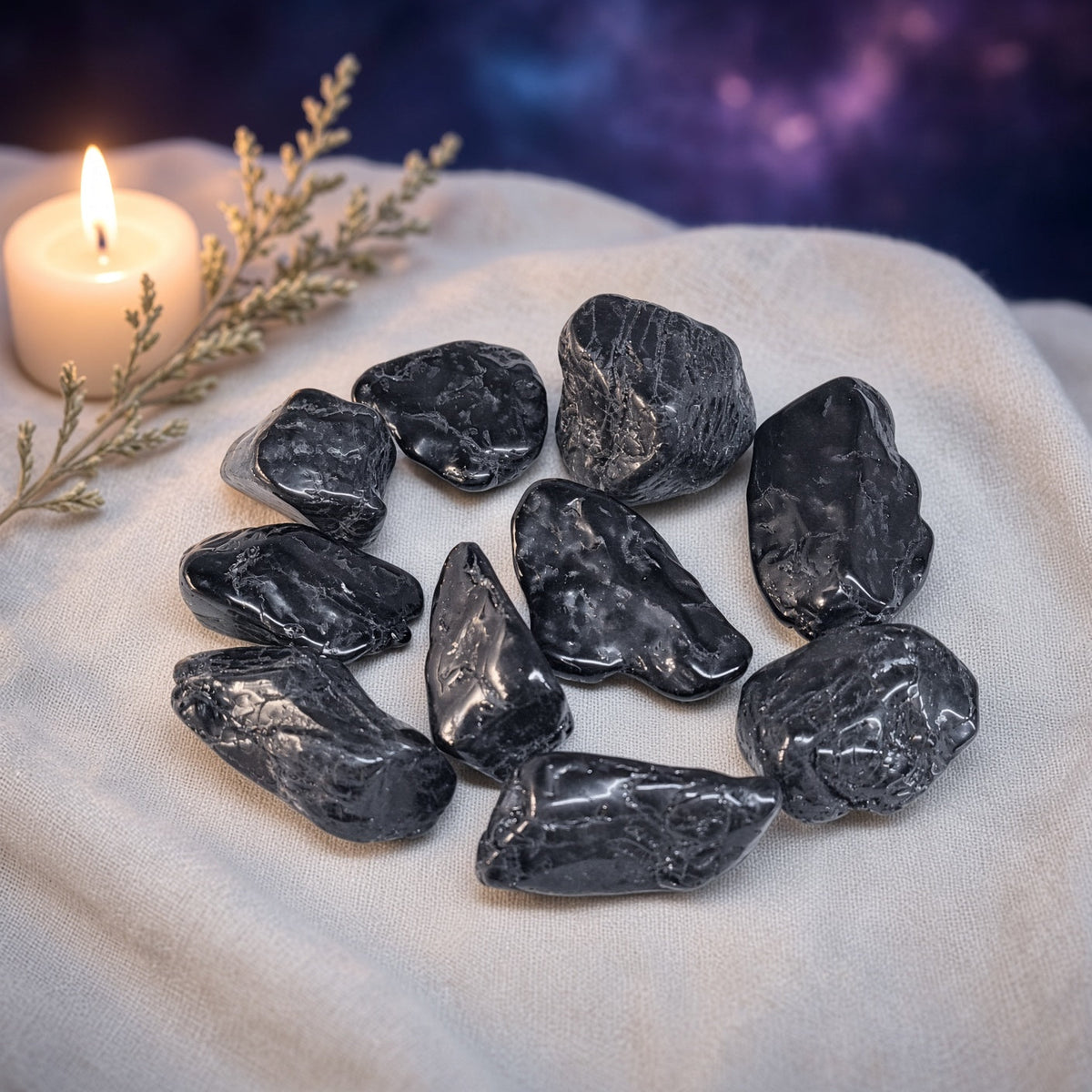 Black tourmaline pocket stone, a grounding companion to obsidian