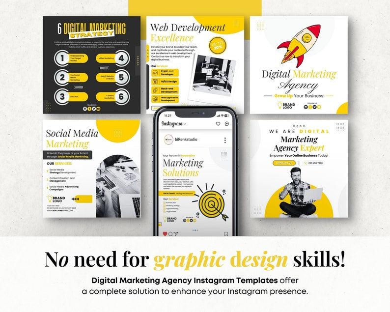 225 Digital marketing templates 50 post, 50 stories, 125 highlights