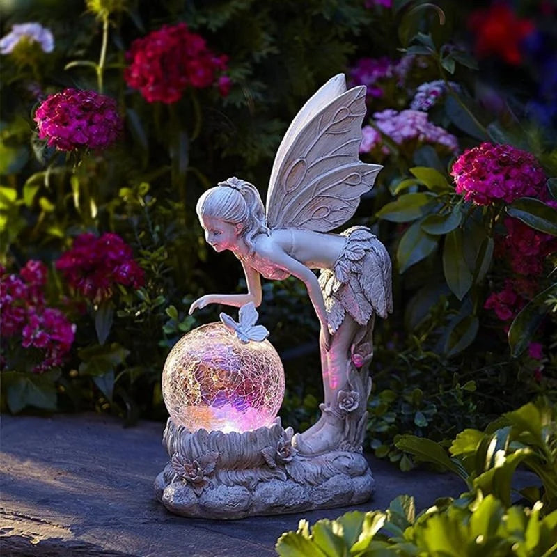 Solar Lamp Outdoor Waterproof Luminous Fairy Girl LED Lights Resin Angel Figure Sculpture Crafts Garden Yard Decor Art Ornaments