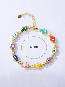 Multi Colored Gold Hamsa Protection Bracelet.